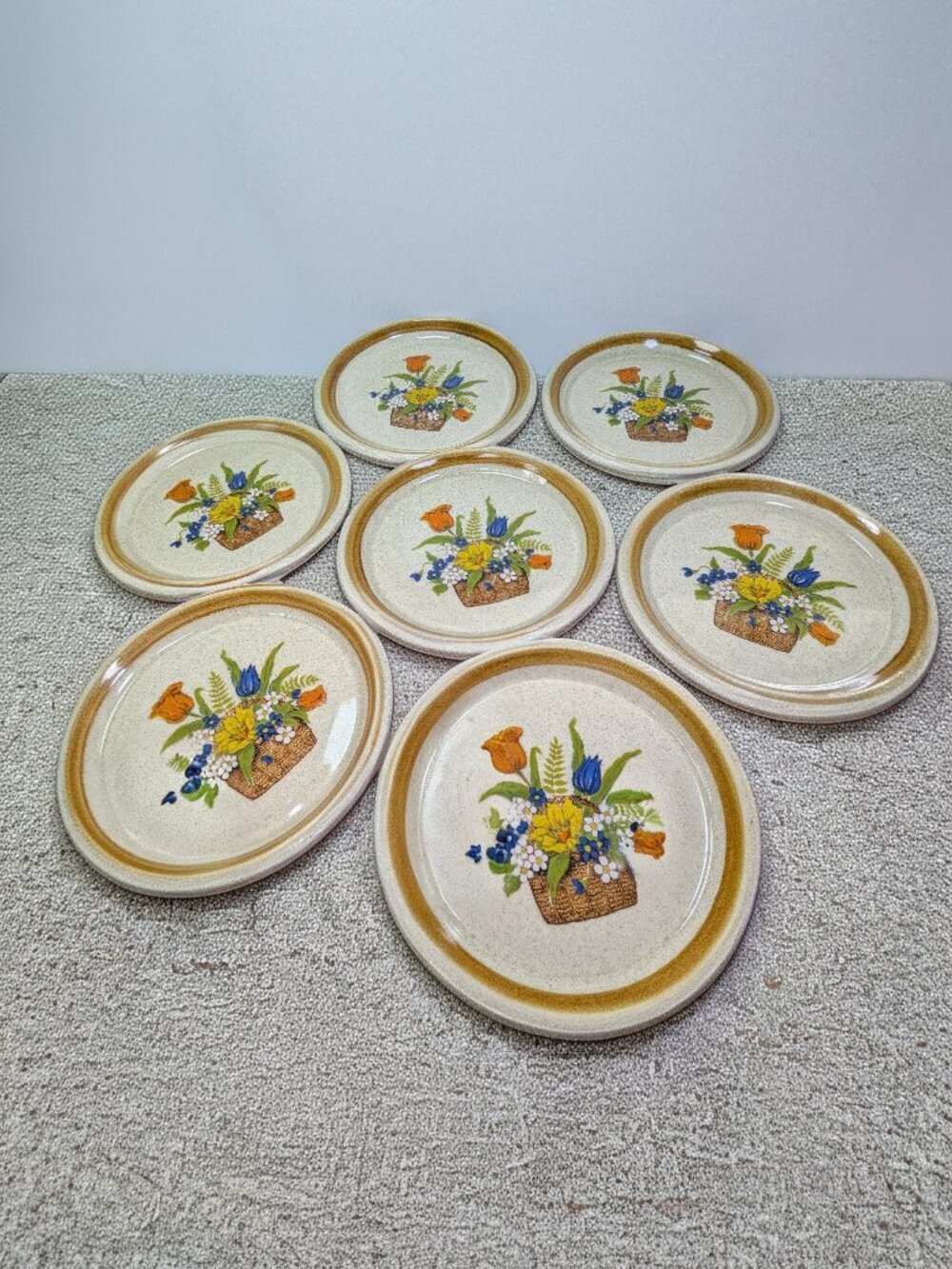 Vintage Mikasa Stone Manor Garden Bouquet Salad Set of 7 Plates  F5815